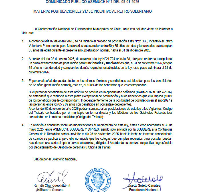Comunicado Público ASEMUCH N°1 del 09-01-2026