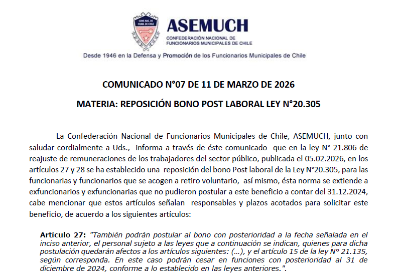 COMUNICADO N°07 DE 11 DE MARZO DE 2026