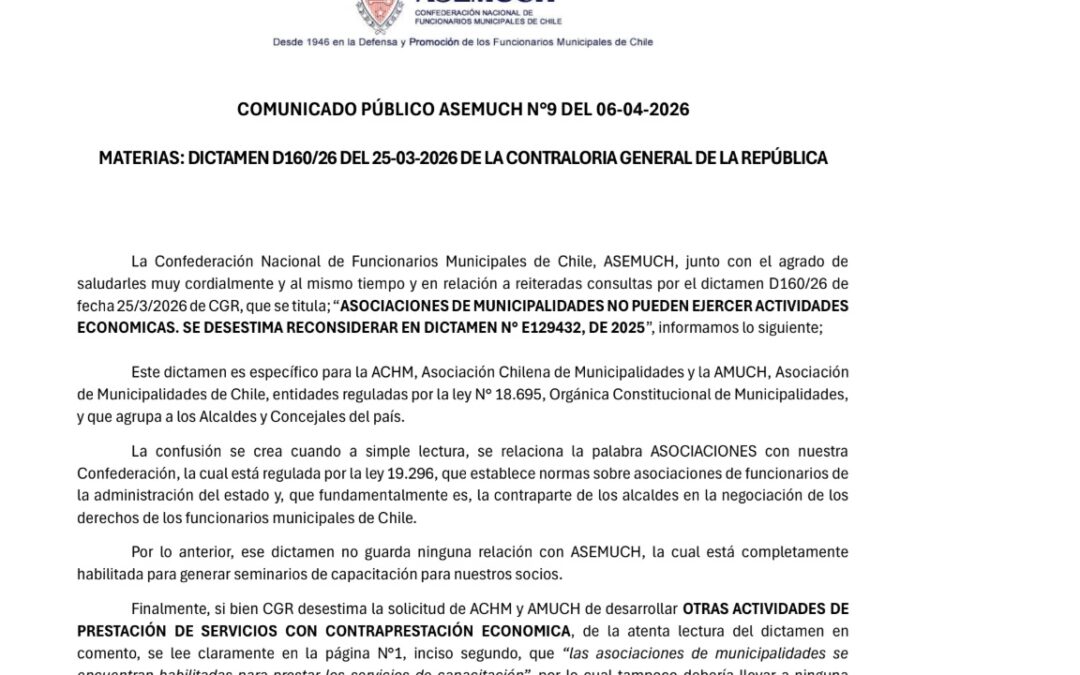 COMUNICADO PÚBLICO ASEMUCH N°9 DEL 06-04-2026